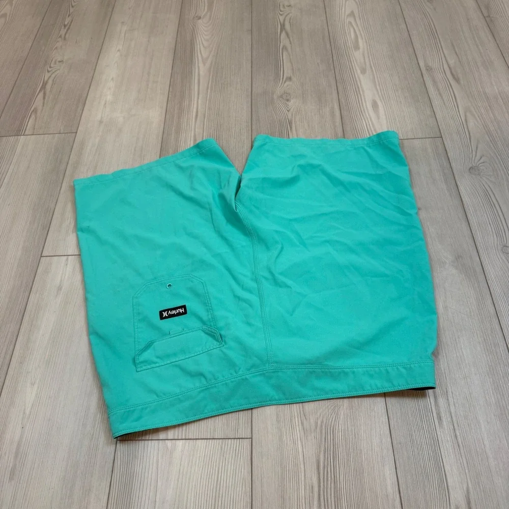 Hurley Mens Board Shorts Size 34 Teal Green Surf Swim Trunks Solid Beachwear